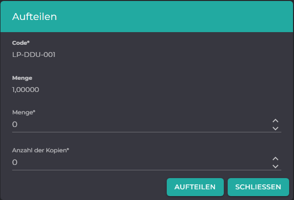 Losteil aufteilen