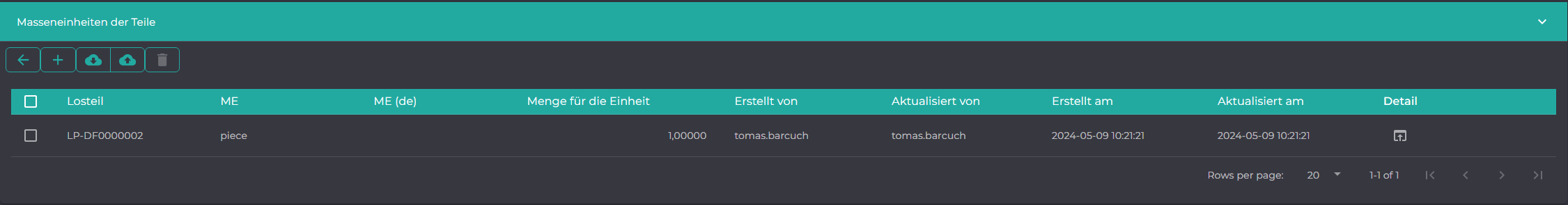 Maßeinheiten der Losteile