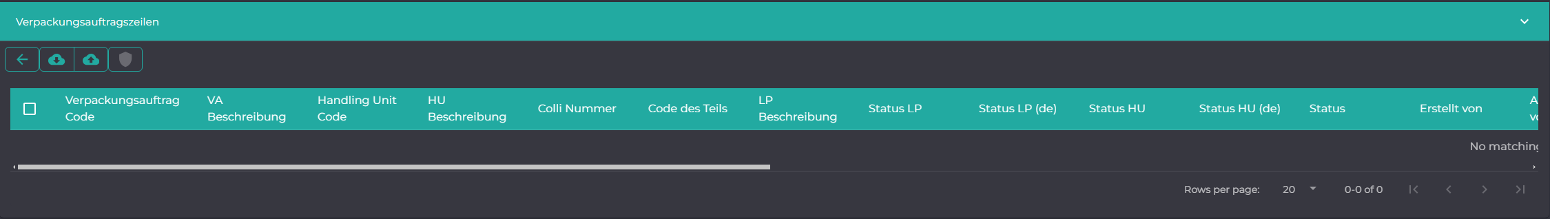 Verpackungsauftragszeilen